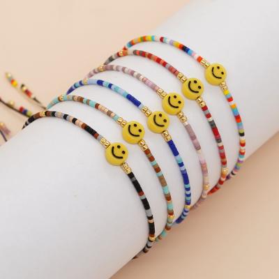 Bohemian National Style Acrylic Yellow Smiley Face Clor Miyuki Rice Bead Women's Thin Bracelet