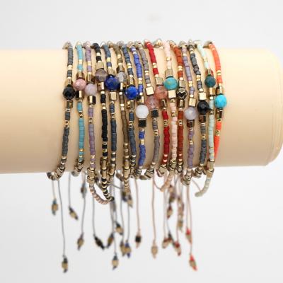 Bohemian Simple Rice Beads Hand-Woven Friendship Rope Iron Gallbladder Semi-Precious Stone Women Jewelry Bracelet