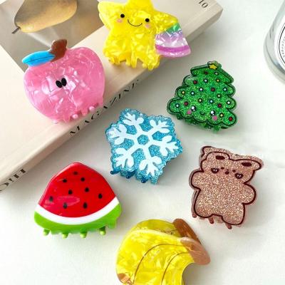 Cartoon Acetate Hair Claw For Women Banana Bear Tree Watermelon Snowflake Shark Clip Fruits Animal Hair Clips