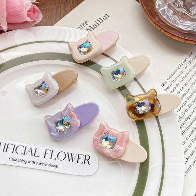 Cute Cartoon Cat Hairpin Acetate Rhinestone Duck Clip Luxury Hair Barrette Accessories