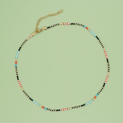 Ins Bohemian Style Niche Personality Stainless Steel Clavicle Chain Hand-Woven Millet Beaded Necklace