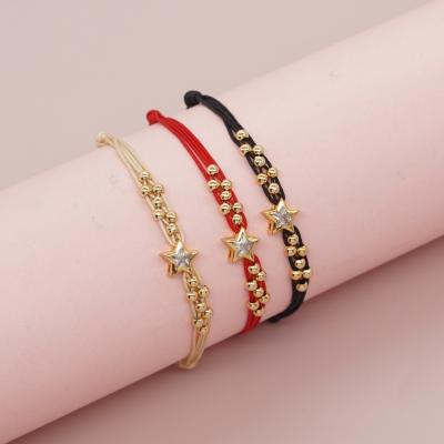 New Bohemian Trend Pentagram Heart 3mm Gold Copper Bead Bracelet For Men And Women