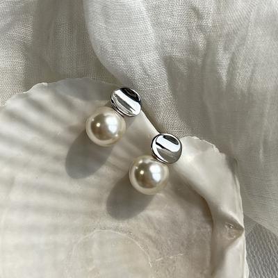 Square Round Pearl Earring Female Japanese And Korean Personality Simple Earrings Retro Earrings