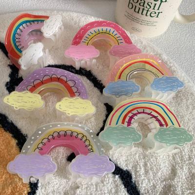 Sweet Hair Clip Female Acrylic Hair Claw Girl Cartoon Cute Rainbow Clouds Shark Clip Accessories