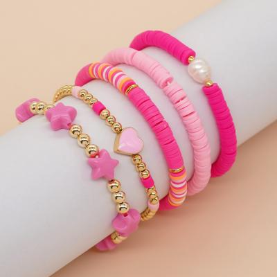 West Coast Style Pink Polymer Clay Hand Woven Bracelet Sets