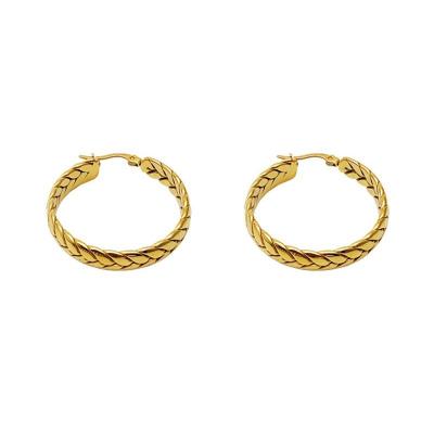 Women's Woven Twist Tight Stainless Steel Gold Round Earring Accessory